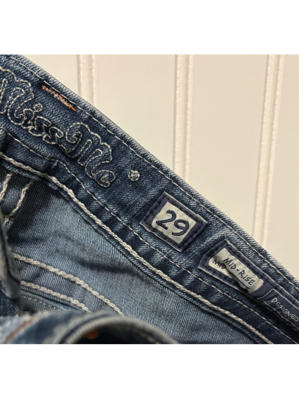 MISS ME Vintage Y2K Sunburst Color Bling Denim Blue Jean Shorts Womens Size 29 - Picture 4 of 4